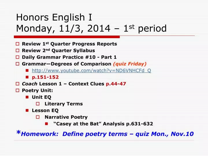 honors english i monday 11 3 2014 1 st period