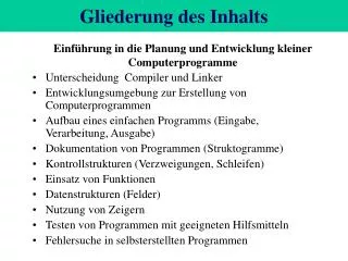 gliederung des inhalts