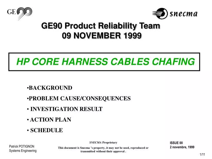 ge90 product reliability team 09 november 1999