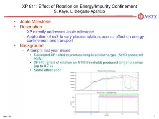 XP 811: Effect of Rotation on Energy/Impurity Confinement S. Kaye, L. Delgado-Aparicio
