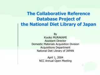 The Collaborative Reference Database Project of the National Diet Library of Japan