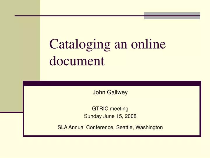 cataloging an online document