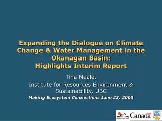 Tina Neale, Institute for Resources Environment &amp; Sustainability, UBC