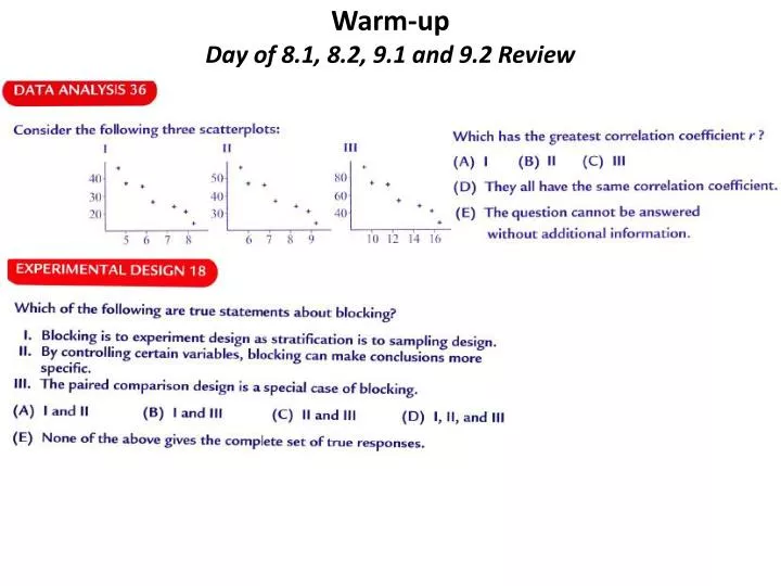 warm up day of 8 1 8 2 9 1 and 9 2 review