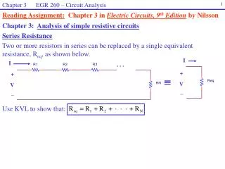 Chapter 3: Analysis of simple resistive circuits Series Resistance