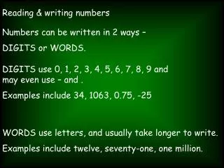 Reading &amp; writing numbers