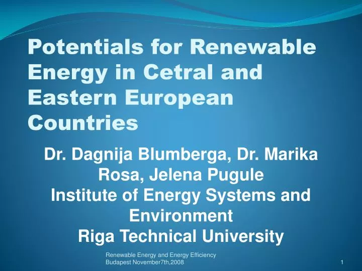 potentials for renewable energy in cetral and eastern european countries
