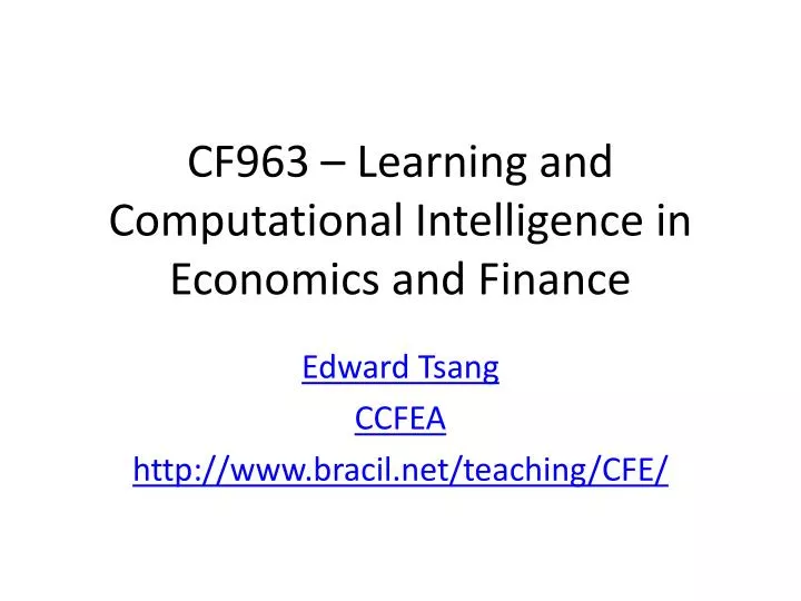 cf963 learning and computational intelligence in economics and finance