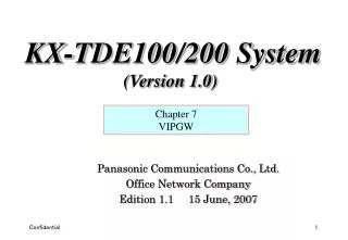 Panasonic Communications Co., Ltd. Office Network Company Edition 1.1 15 June, 2007