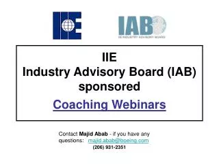 IIE Industry Advisory Board (IAB) sponsored Coaching Webinars