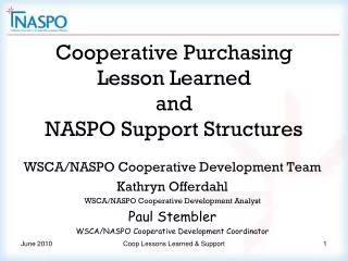 Cooperative Purchasing Lesson Learned and NASPO Support Structures