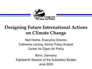 Designing Future International Actions on Climate Change