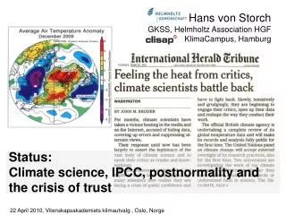 Status: Climate science, IPCC, postnormality and the crisis of trust
