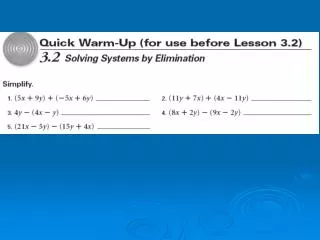 Objective: Solve a system of two linear equations in two variables by elimination. Standard: