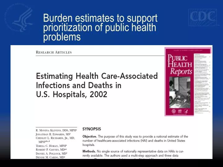 burden estimates to support prioritization of public health problems