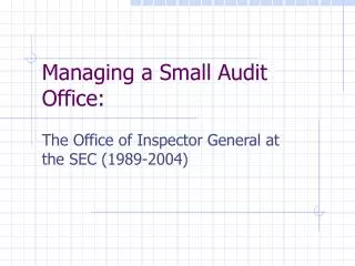 Managing a Small Audit Office: