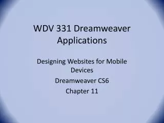 wdv 331 dreamweaver applications