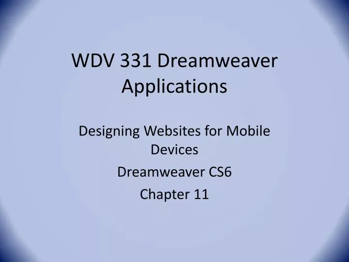 wdv 331 dreamweaver applications