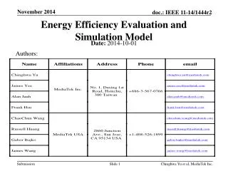 Energy Efficiency Evaluation and Simulation Model