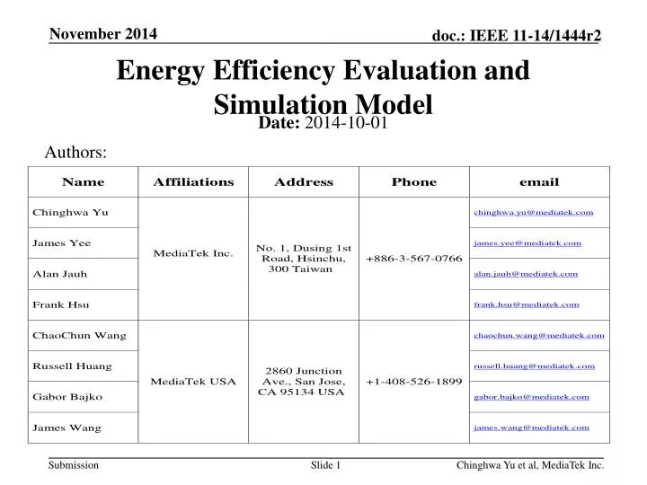 energy efficiency evaluation and simulation model