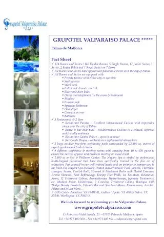 GRUPOTEL VALPARAISO PALACE ***** Palma de Mallorca Fact Sheet