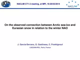 NACLIM CT1-3 meeting, at MPI, 19-20/03/2014
