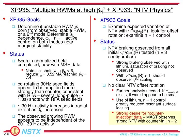 xp935 multiple rwms at high b n xp933 ntv physics
