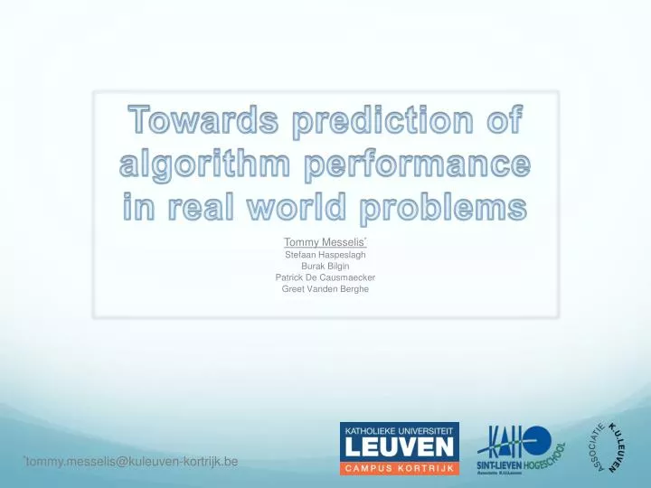 towards prediction of algorithm performance in real world problems