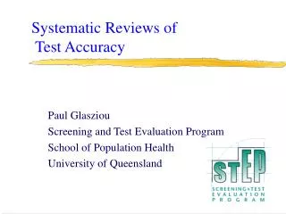 Systematic Reviews of Test Accuracy