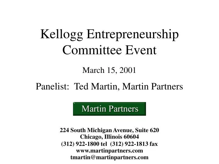 kellogg entrepreneurship committee event march 15 2001
