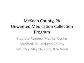 McKean County, PA Unwanted Medication Collection Program