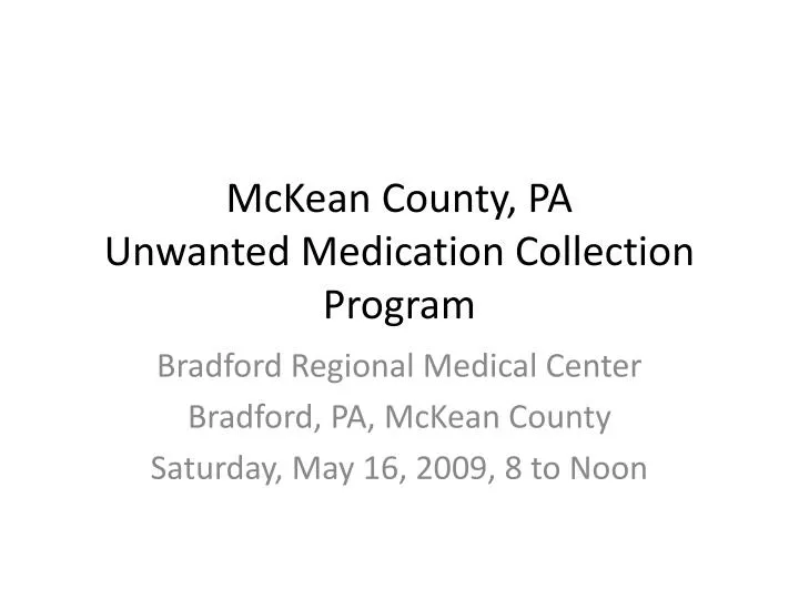 mckean county pa unwanted medication collection program