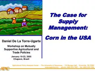 The Case for Supply Management: Corn in the USA