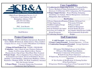 CB&amp;A-Project Management Services, L.L.C. 22 Inverness Center Parkway, Suite 140