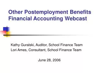 Other Postemployment Benefits Financial Accounting Webcast