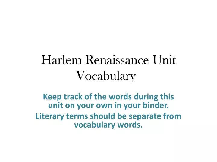 harlem renaissance unit vocabulary