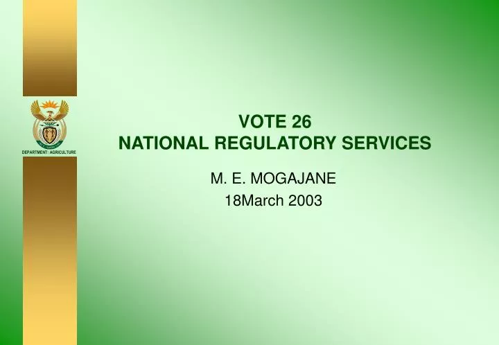 vote 26 national regulatory services