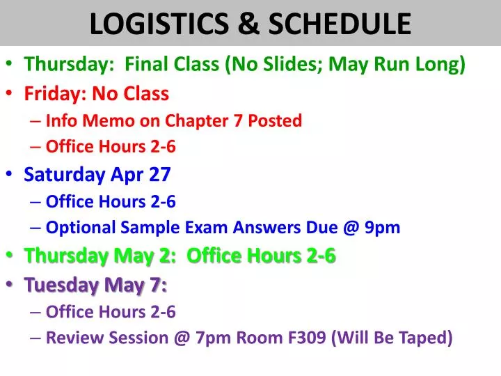 logistics schedule