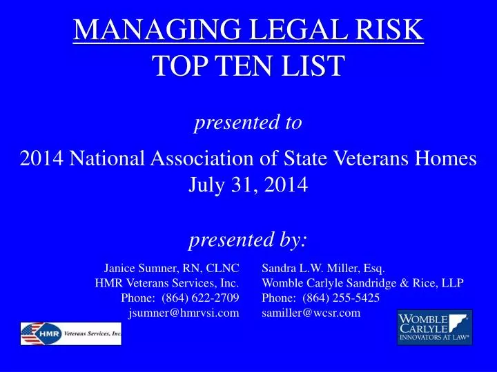 managing legal risk top ten list