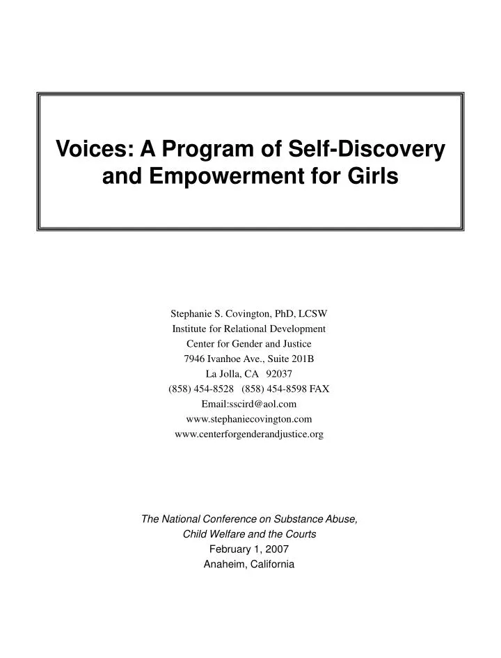 voices a program of self discovery and empowerment for girls
