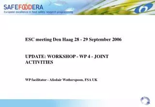 ESC meeting Den Haag 28 - 29 September 2006 UPDATE: WORKSHOP - WP 4 - JOINT ACTIVITIES