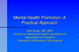 Mental Health Promotion: A Practical Approach