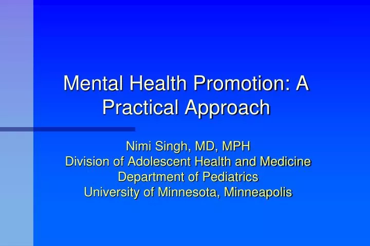 mental health promotion a practical approach