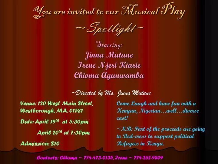 you are invited to our musical play spotlight