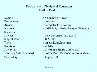 Department of Technical Education Andhra Pradesh Name of 		: A Santhosh Kumar