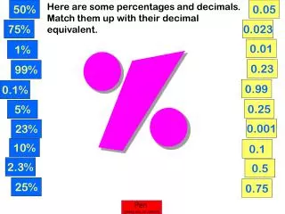 Here are some percentages and decimals. Match them up with their decimal equivalent.