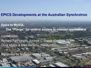 EPICS Developments at the Australian Synchrotron