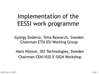 Implementation of the EESSI work programme