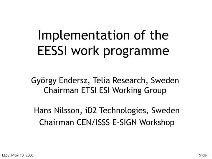 implementation of the eessi work programme
