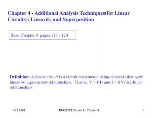 Chapter 4 - Additional Analysis Techniques(for Linear Circuits): Linearity and Superposition